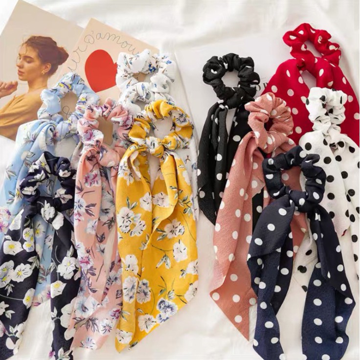 Dây buộc tóc scrunchies, dây cột tóc chun buộc tóc nữ nơ họa tiết dễ thương thời trang Hàn Quốc P173 - VHT SHOP