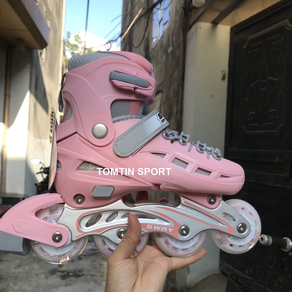 Giày trượt patin trẻ em có đèn led hãng SWAY bánh cao su, tặng kèm bảo hộ chân tay, quà tặng thể thao