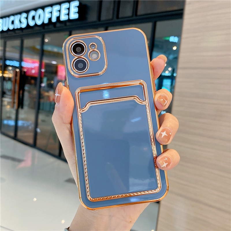 Ốp Điện Thoại Mạ Điện Có Ngăn Đựng Thẻ Cho iPhone 13 12 11 Pro Max XS Max XR X