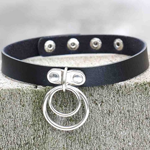 Vòng Cổ Choker Giả Da Gắn Vòng Khuyên Thời Trang Cho Nữ