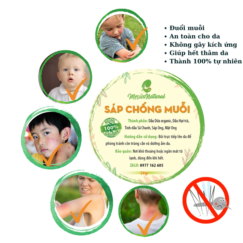 Hũ 20g Sáp Đuổi Muỗi Thiên Nhiên không làm thâm da của bé - Lá Mori