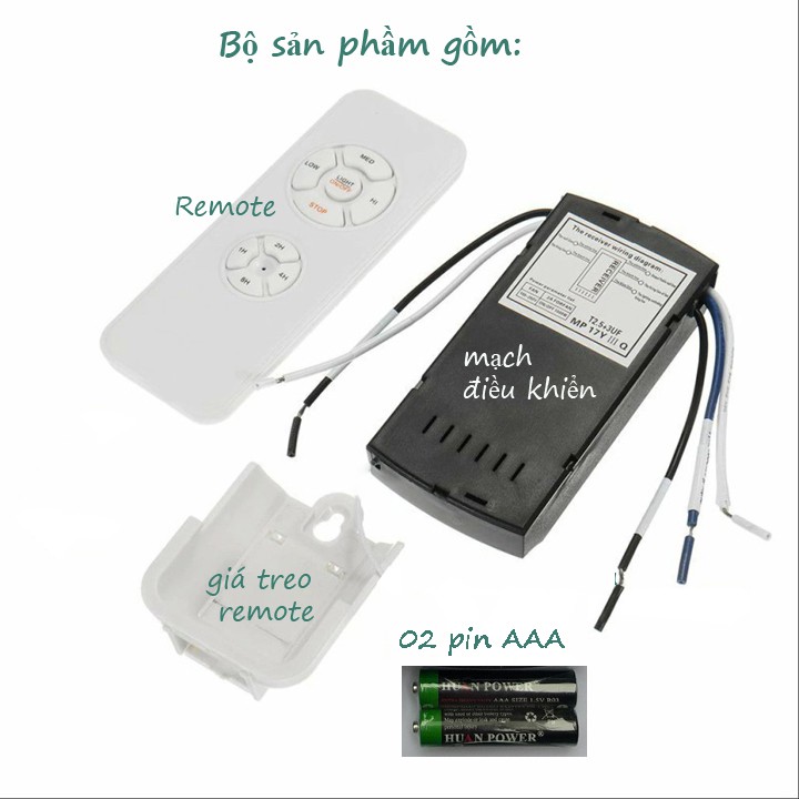 Mạch điều khiển từ xa cho quạt trần, gồm mạch và remote- bộ điều khiển quạt trần từ xa