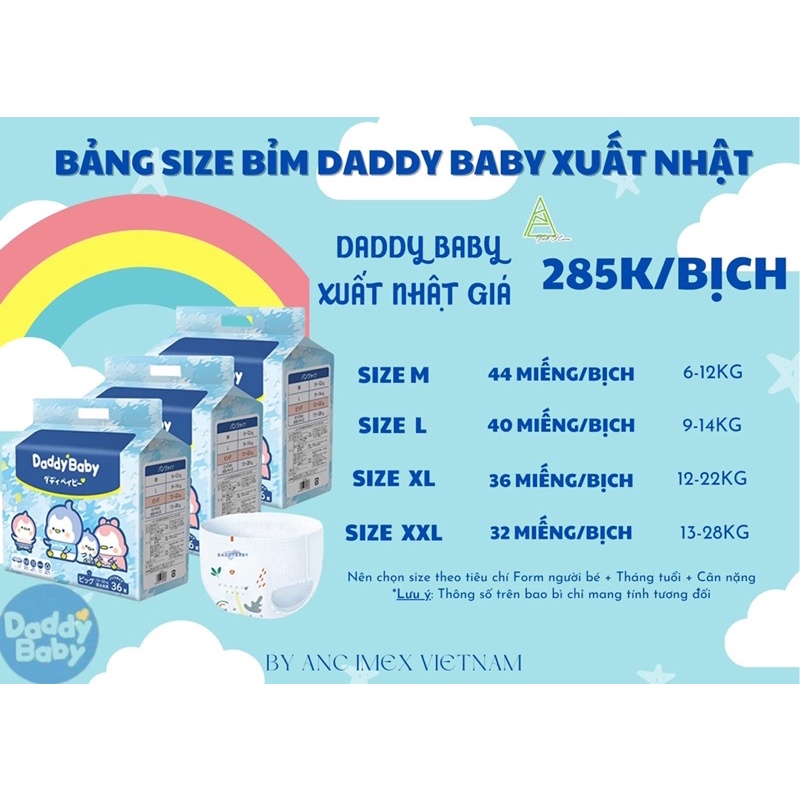 COMBO 1THÙNG/3BỊCH BỈM DADDY BABY XUẤT NHẬT M44/L40/XL36/XXL32