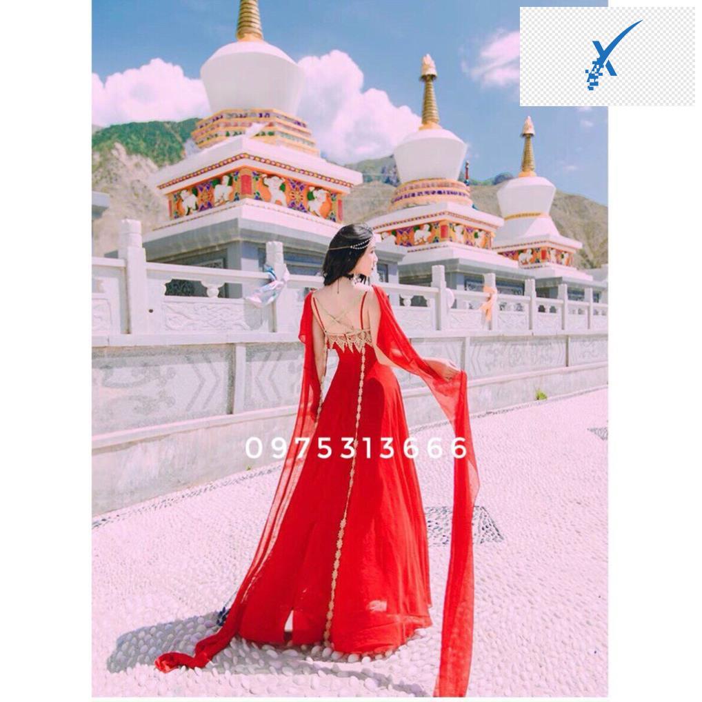 🌺✅ Đầm Maxi, Váy Maxi Đi Biển V1011, Chất Voan Mềm Mát, Xẻ Tà, Màu Đỏ, Siêu Phẩm Của Tín Đồ Sống Ảo, Xinh Ngất Ngây 🌺✅
