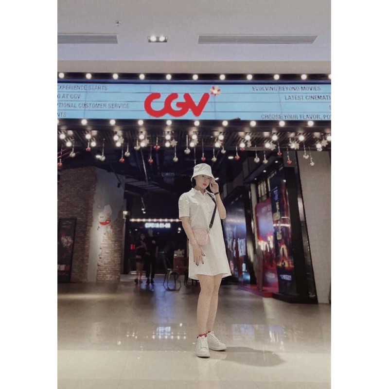 TH-VÁY POLO CỔ BẺ XANH TRẮNG CHO NỮ