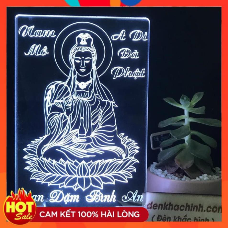 Đèn led tượng Mẹ Quan Âm vạn dặm bình an, tranh thư pháp, quà tặng, thiết kế và khắc hình theo yêu cầu