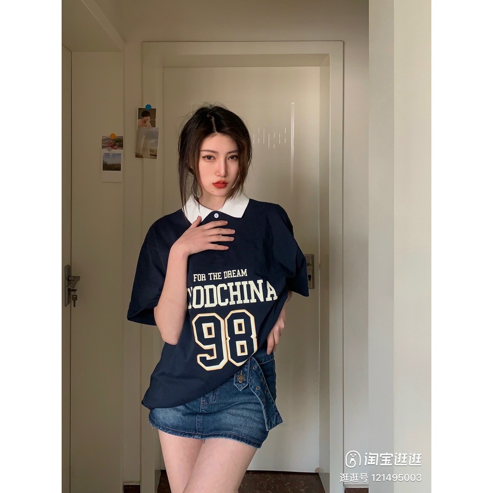 Áo thun Polo LK98 Nữ Tay Lỡ Phông Cổ Bẻ Phối Trắng Chất Bo Cotton Dầy Đẹp Form Rộng Kiểu Dáng Unisex - VIETCEN