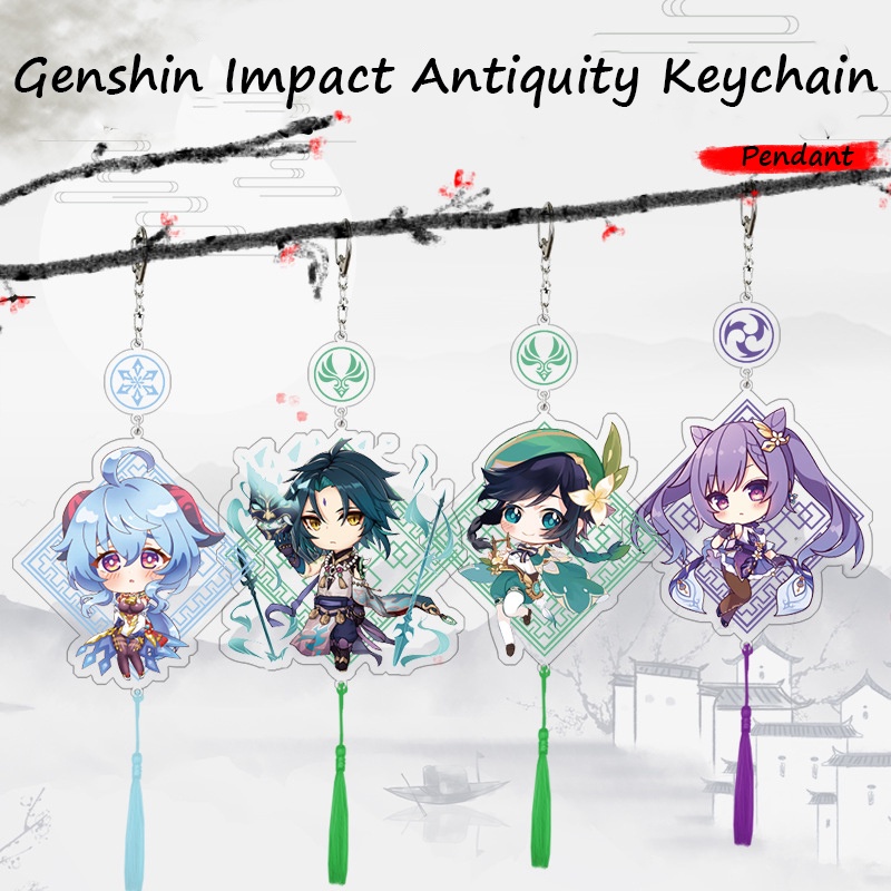 Genshin Impact Keychain Keqing Ganyu Xiao Venti Antiquity Acrylic Keychain Bag Pendant HD Double Sided Key Chain Gifts