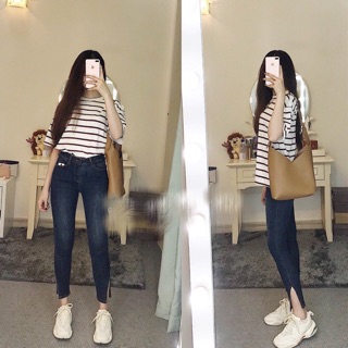 Quần skinny trơn xẻ ống ngắn mắt cá chân