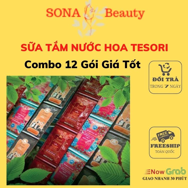 Sữa Tắm TESORI 12 gói CHÍNH HÃNG Sữa Tắm Xích Cao Cấp Gói Sữa Tắm Nước Hoa 6ml Tiện Lợi Lưu Hương Thơm Cả Ngày SONA