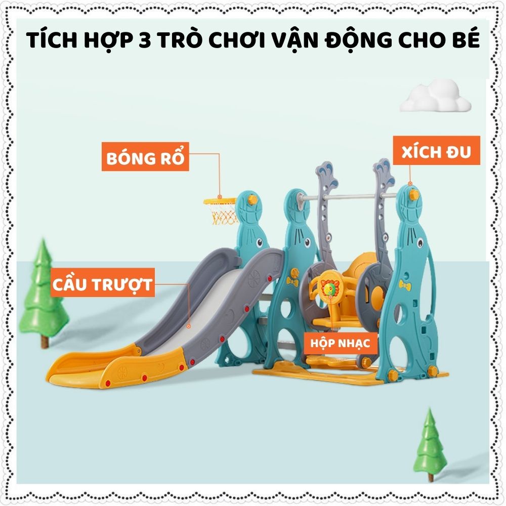 Cầu trượt cho bé, cầu trượt xích đu hải cẩu đồ chơi vận động cho trẻ 1-10 tuổi máng cao chất liệu nhựa nguyên sinh