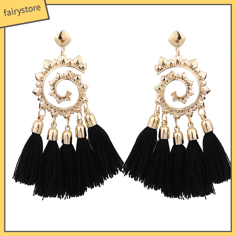 Khuyên tai dài phối tua rua phong cách Bohemian cho nữ