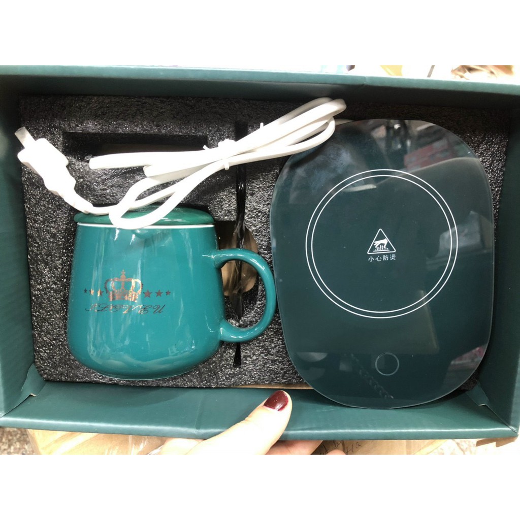 Bộ cốc hâm nóng giữ nhiệt đồ uống sứ xanh cổ vịt