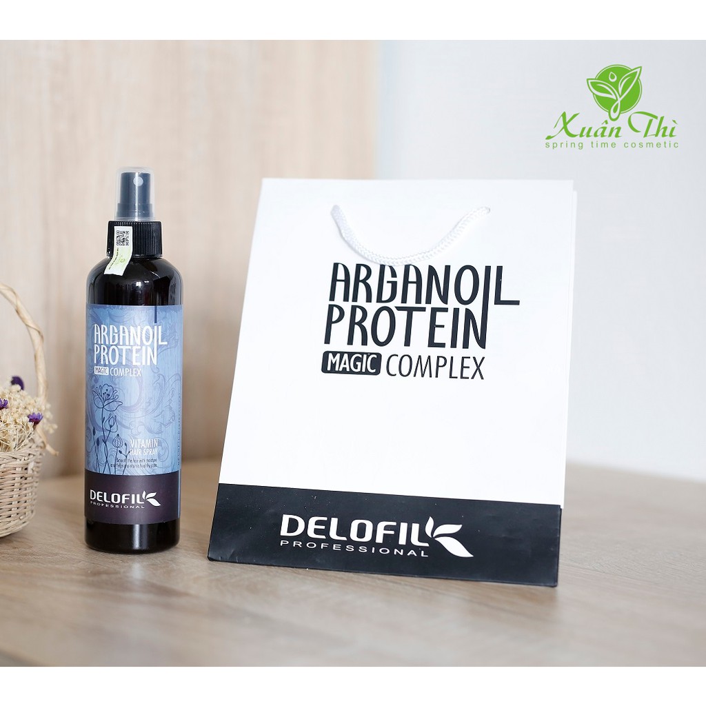 Xịt dưỡng Vitamin DELOFIL 260ml Arganoil Protein giàu vitamin E và dầu Argan giúp nuôi dưỡng và làm mượt tóc