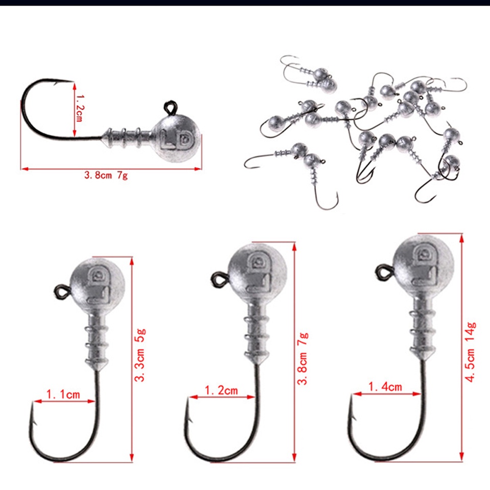 Set 5 lưỡi câu cá mềm 3.5g 5g 7g 14g