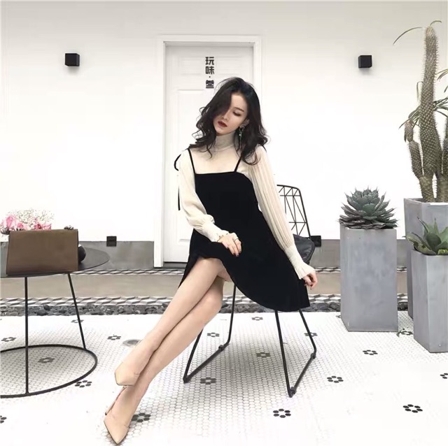 Set váy yếm nhung ulzzang kèm ảnh thật👑