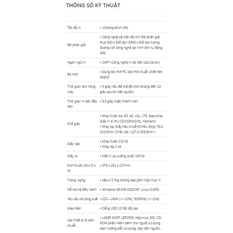 Máy in Canon 2900 in Laser Đen Trắng LBP phân phối chính hãng BH 12 Tháng