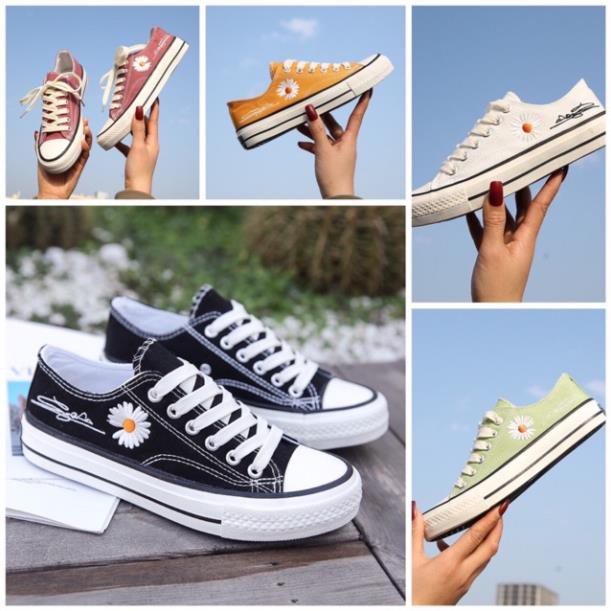 Giầy Nữ FREESHIP Giày nữ thấp cổ thêu hoa cúc dáng cơ bản 4 màu