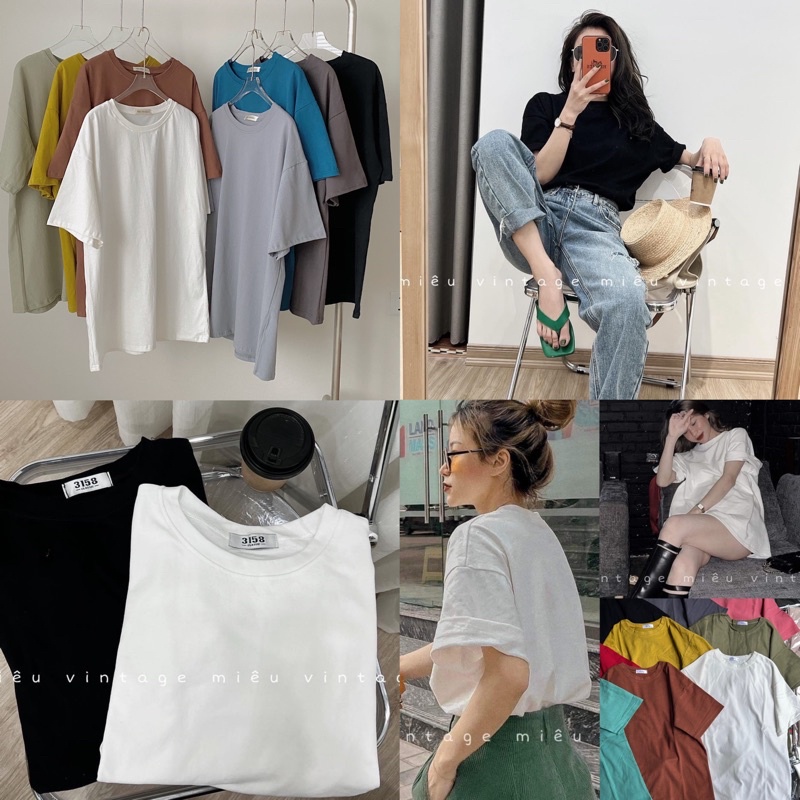 Áo phông trơn to rộng nam nữ đều mặc được Áo pull basix phong cách Hàn Quốc