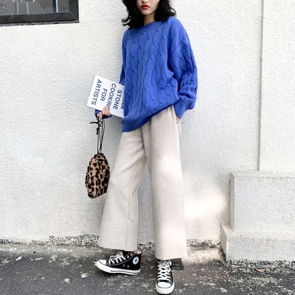 Áo sweater dệt kim dày dáng rộng phong cách Hàn Quốc mới năm 2021