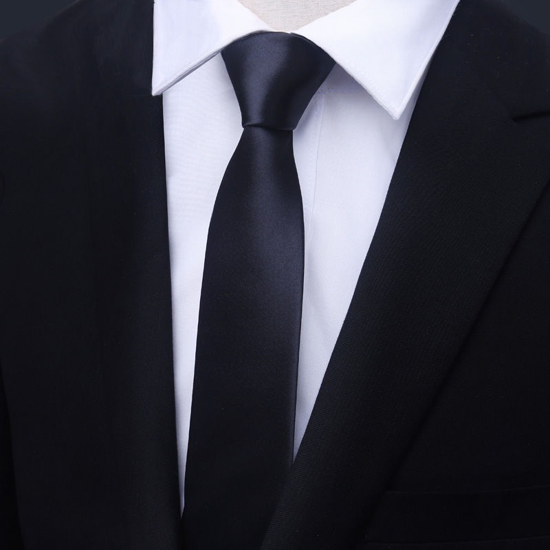 Cà Vạt Bản Nhỏ 6cm Màu Đen Trơn Phong Cách Hàn Quốc Thời Trang Cho Nam Nữ