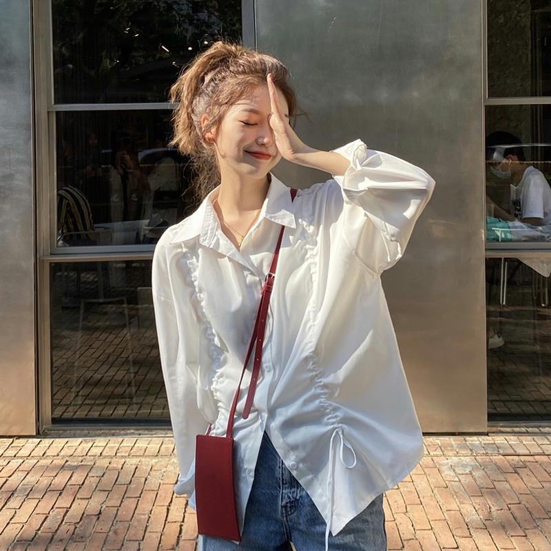 Áo Sơ Mi Trắng Dài Tay Thiết Kế Dây Rút Thời Trang Mùa Xuân Mới Cho Nữ 2022