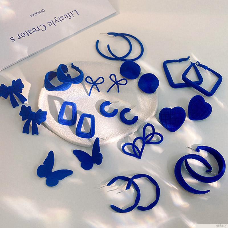 Bông tai hình học màu xanh dương phong cách Hàn Quốc cổ điển thời trang