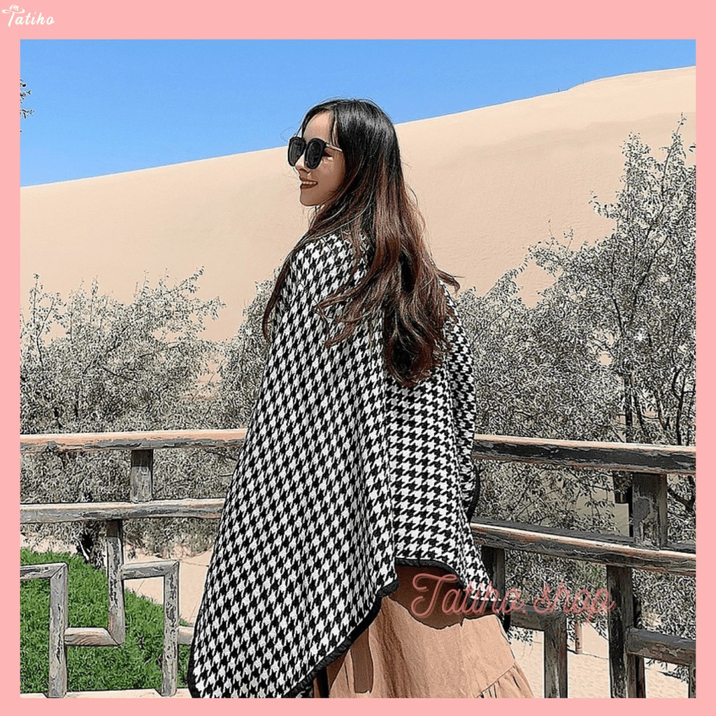 [Hàng Xịn, Giá Tốt] Khăn Choàng Cổ (Khăn Cashmere) Len Cao Cấp Houndstooth Viền Đen Thời Trang Thu Đông - Mã KLN05