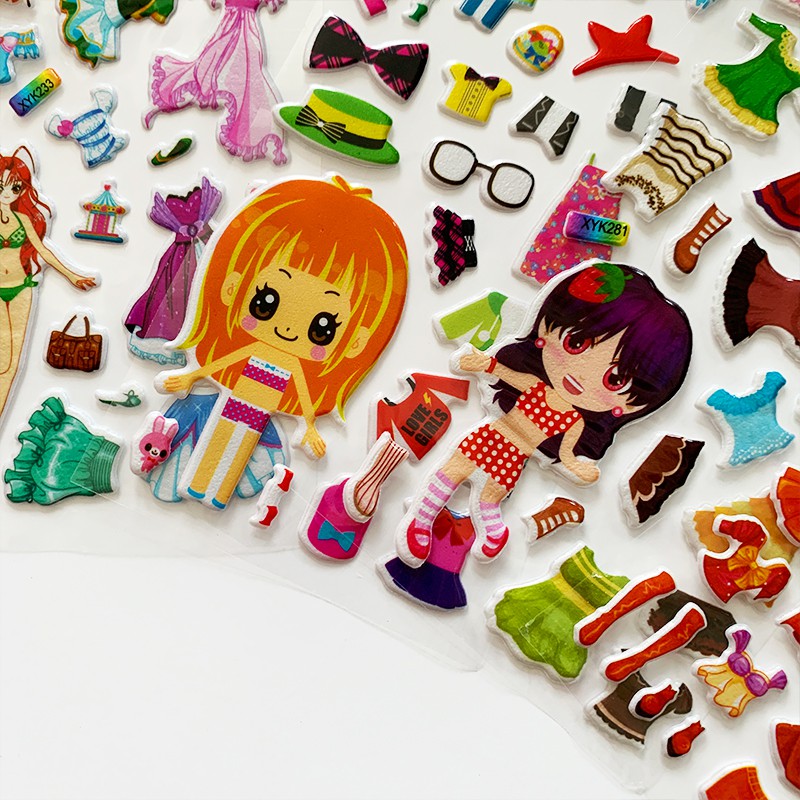 Các tấm khác nhau 3D Bong bóng Puffy Stickers cho các cô gái Bé trai Phim hoạt hình Cô gái Sticker Không thấm nước PVC Đồ chơi DIY Trẻ em Quà tặng trẻ em
