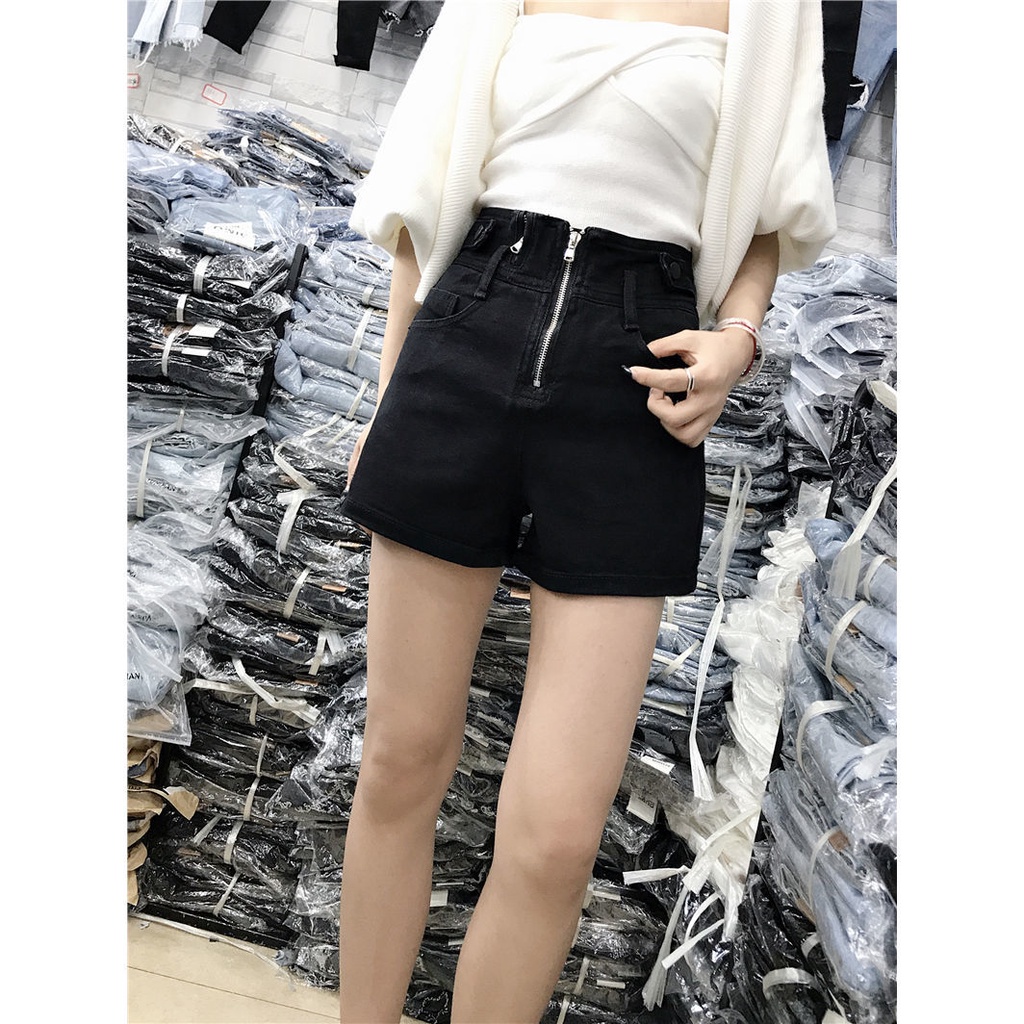 Jiashucheng Quần Short Denim Dáng Chữ A Lưng Cao Phối Khóa Kéo Phong Cách Châu Âu Thời Trang Mùa Hè 2022 Mới