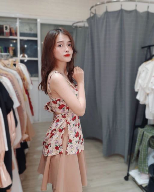 Set áo 2 dây cột nơ lưng + chân váy