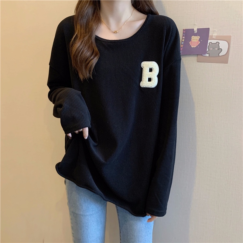 Áo thun SUXI tay dài cổ tròn màu trơn dáng rộng thời trang mùa thu mới cho nữ