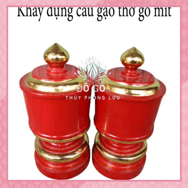 Khay cau-khay gạo gỗ mít-đài thờ gia tiên đường kính 12cm cao 22cm