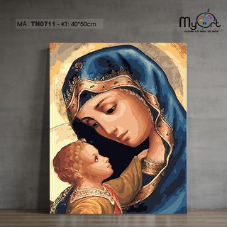 Tranh sơn dầu số hóa tự tô màu - Mã TN0711 Đức mẹ Maria và Chúa hài đồng Tranh tôn giáo tín ngưỡng