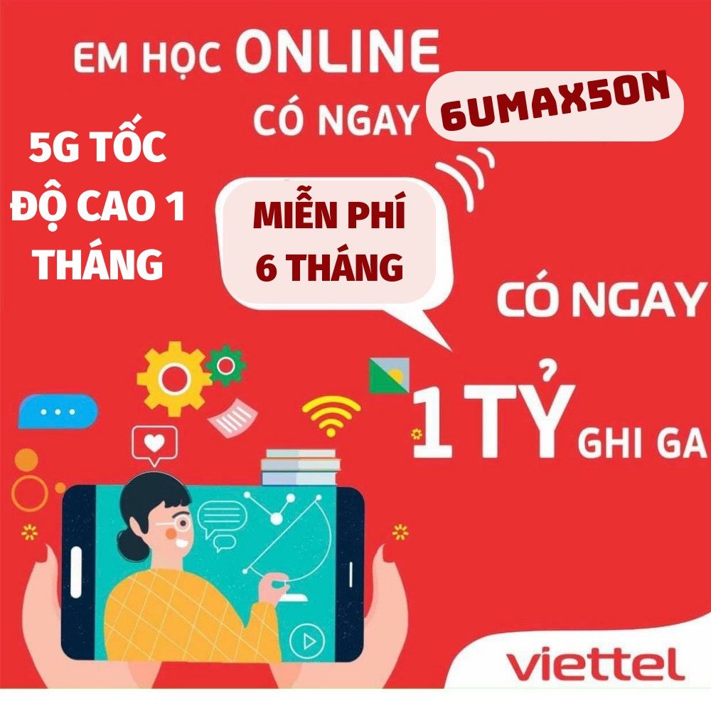 Sim Dcom 4G Vietel 6Umax50n Xem Phim,Chơi Game,Lên Mạng Thả Ga Miễn Phí 6 Tháng