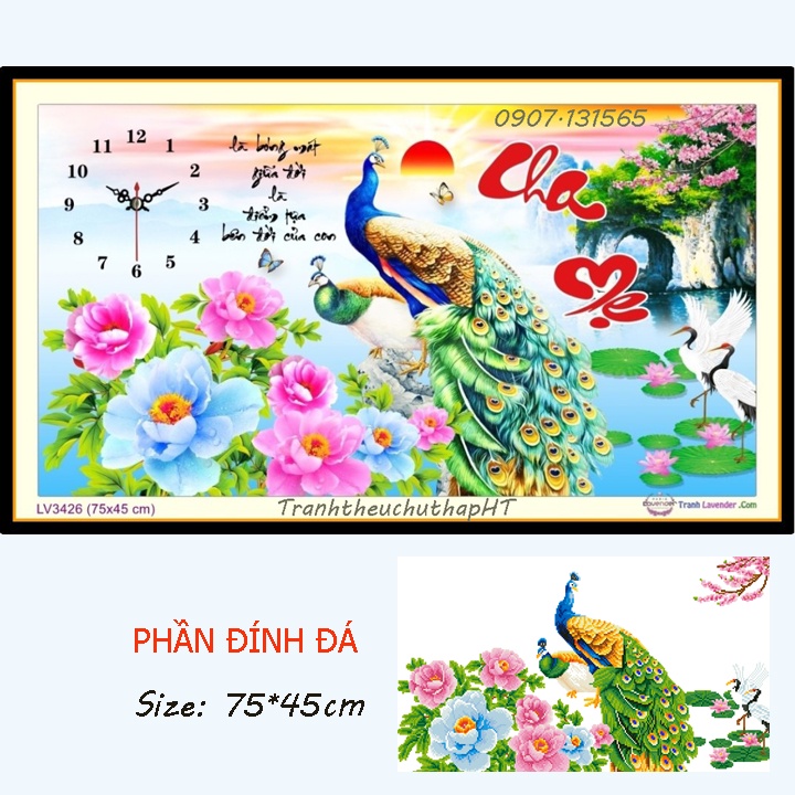 Tranh đính đá - Tranh thêu chữ thập Cha mẹ LV3426, VS254 - Chưa thêu
