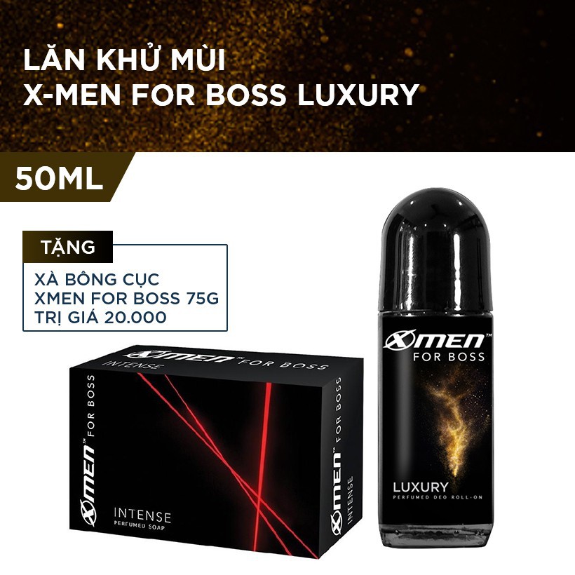Lăn khử mùi X-Men for Boss Luxury 50ml (Tặng Xà bông cục Xmen for Boss 75g giá 20k)