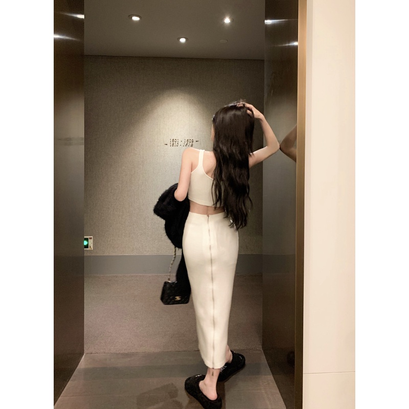 Set Áo Khoác Cardigan Dài Tay Cổ Chữ V + Áo Sát Nách + Chân Váy Ôm Thời Trang Dành Cho Nữ