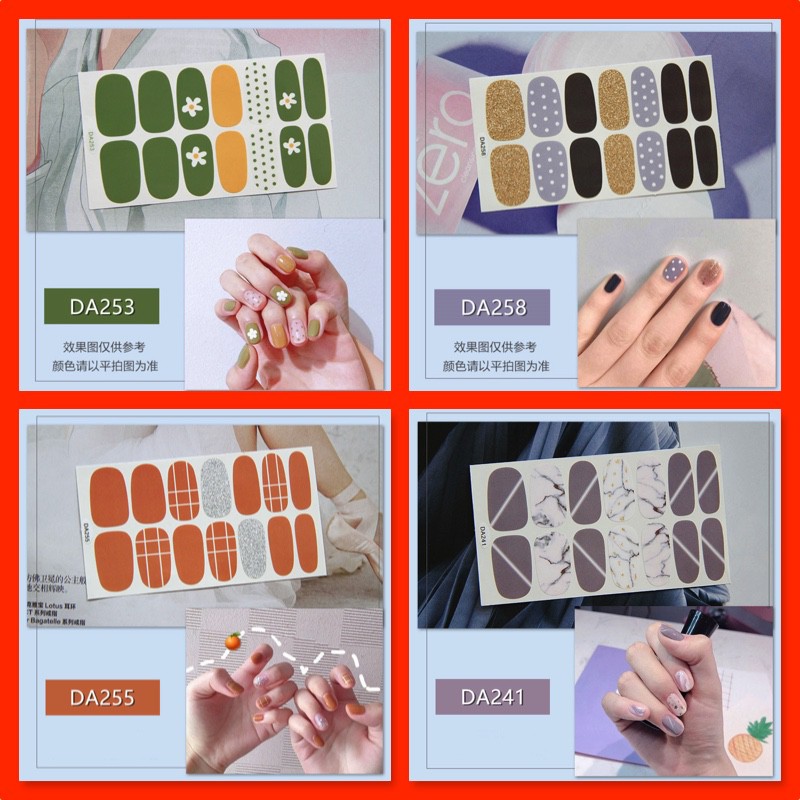 Nail sticker gồm 14 móng dán trong 1 bộ mã Da từ 241 đến 260