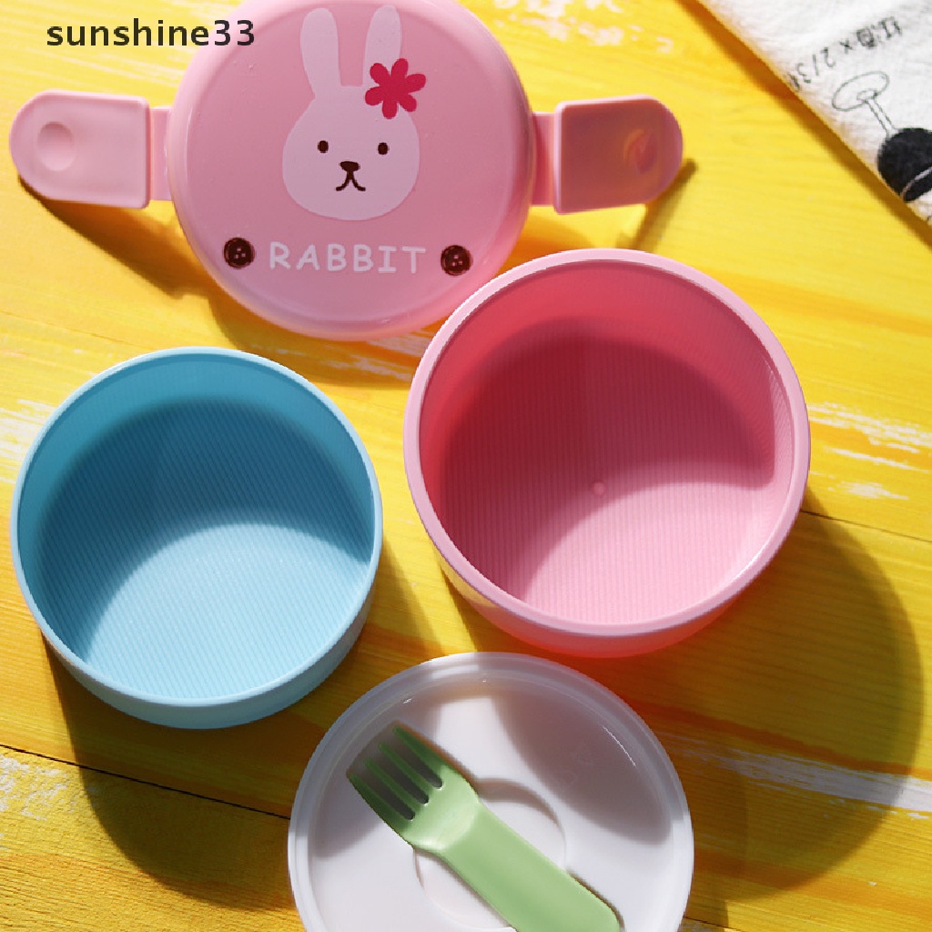 Hộp cơm 2 tầng hình tròn cỡ nhỏ phong cách Nhật Bản 540ml