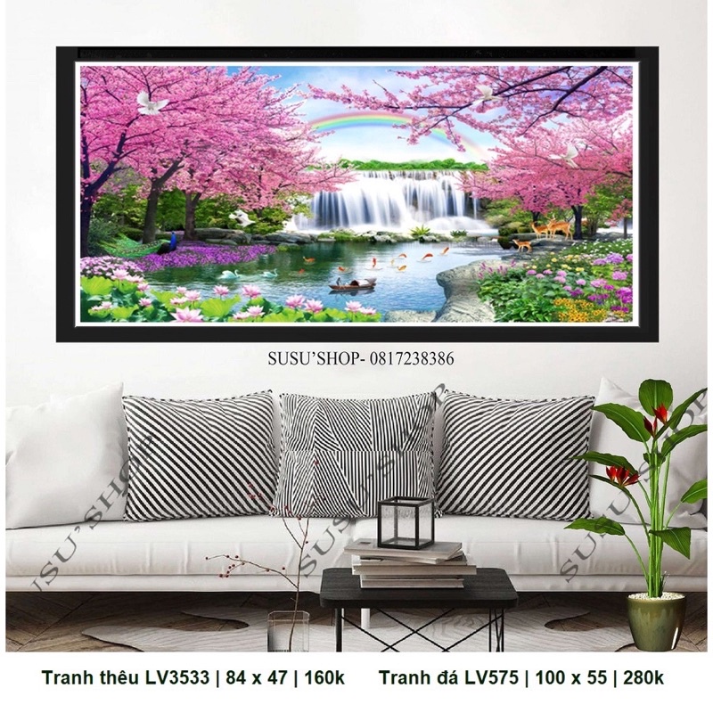 Tranh Đính Đá/Tranh Thêu Phong Cảnh Thiên Nhiên-Tụ Tài Phát Lộc Lv575(100*55),Lv4533(84*47)