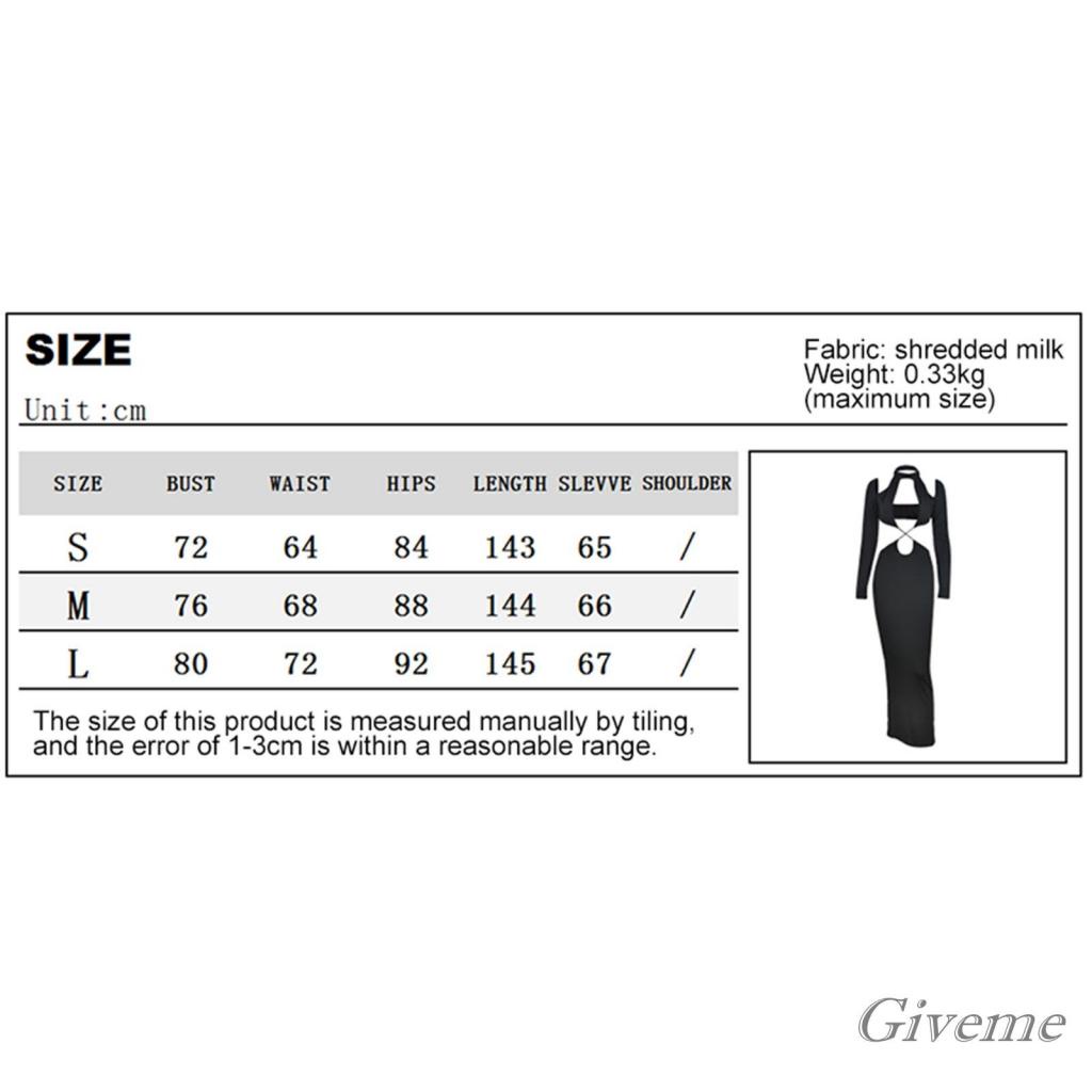 GIVEME-Women Long Sleeve Halter Neck Solid Color Hollow Pleated Slim Fit Black Cut Out Dress