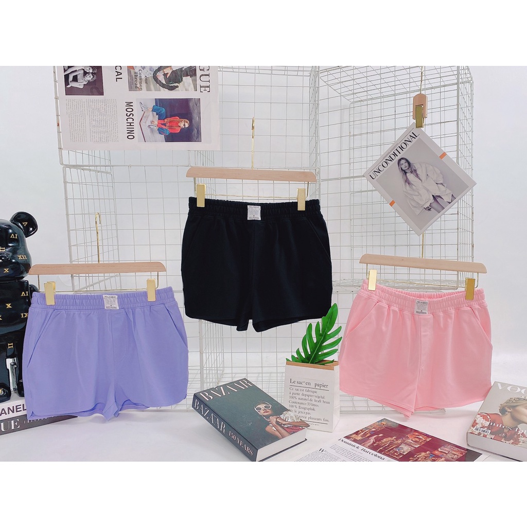 Quần shorts chất thun cotton dày dặn cực đẹp 4 màu đen xanh hồng cam