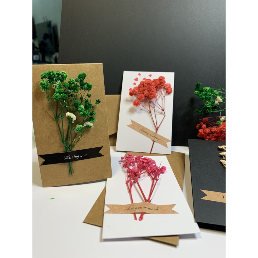 Thiệp hoa khô handmade tặng cho tình yêu kèm phong thư, thiệp tự làm, DIY card, thiệp hoa chúc mừng nhân dịp đặc biệt