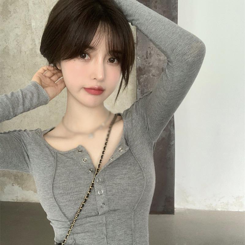 Áo croptop tay dài màu sắc thanh lịch thời trang xinh xắn