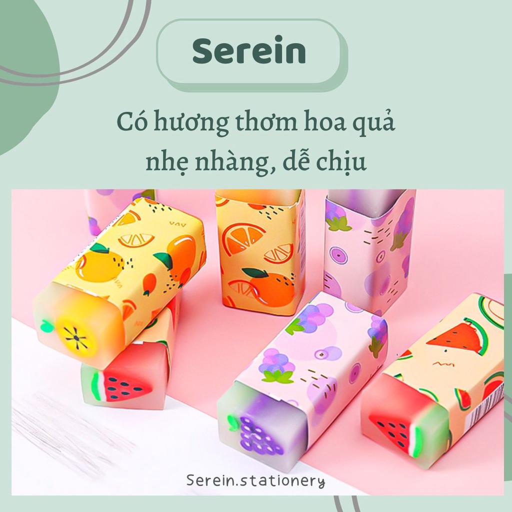 Gôm tẩy bút chì hình thạch hoa quả SEREIN tẩy mềm 2B cute có mùi thơm văn phòng phẩm phong cách Hàn Quốc