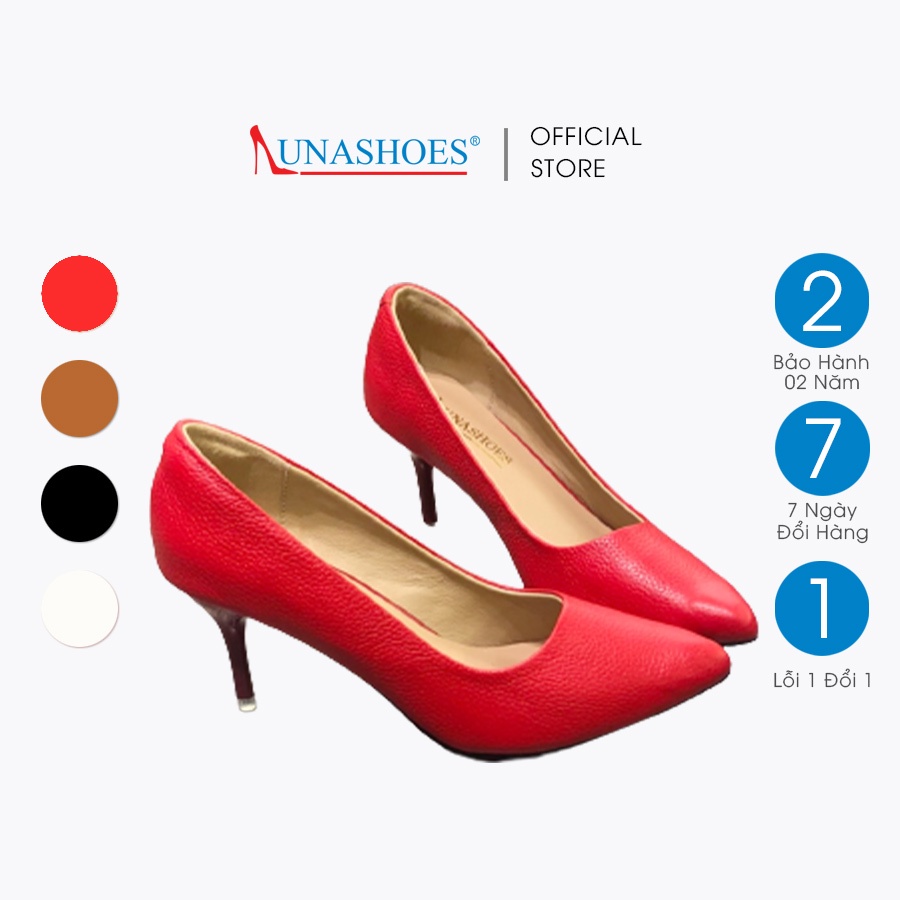 Giày cao gót da bò thật nữ cao 7p LUNASHOES 9037 giầy cho mẹ mềm êm chân guốc màu đỏ kem đen nâu trắng bảo hành 2 năm