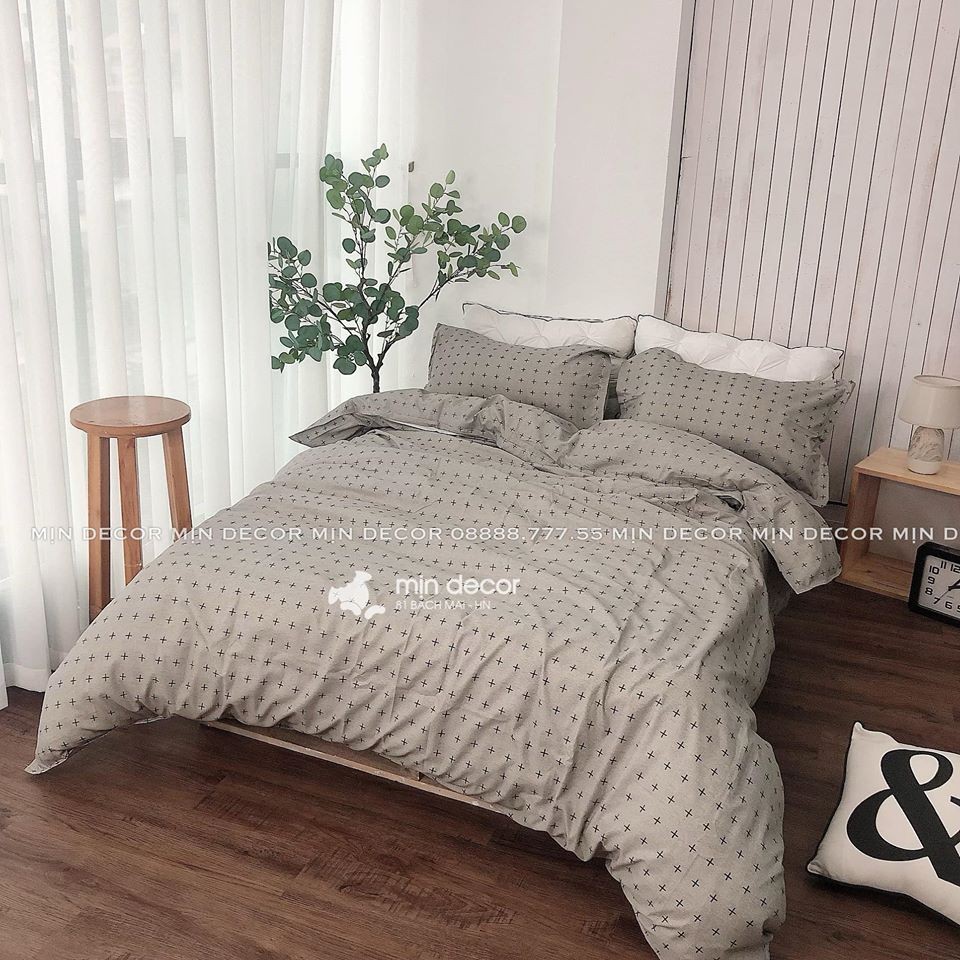 Bộ Chăn Ga Gối Dấu Cộng  FREESHIP  Chăn Ga Gối Nệm Cotton 3D Mềm Mịn - Mịn Decor