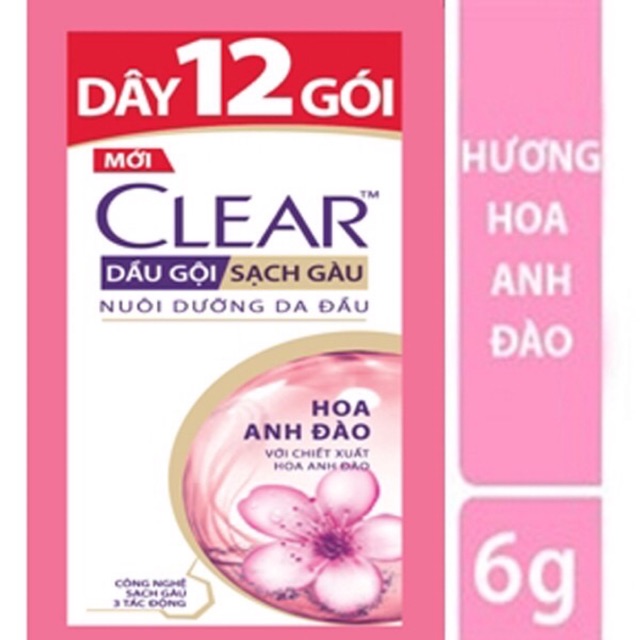 Dầu gội sạch gàu Clear hương hoa Anh Đào 6g (dây 12 gói)