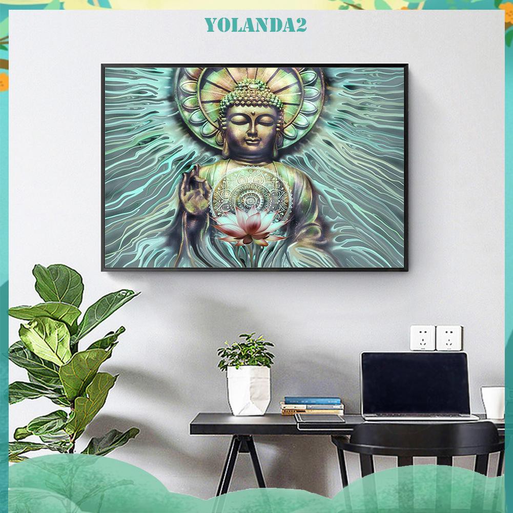 Tranh đính đá kim cương 5D DIY hình hoa sen Đức Phật độc đáo